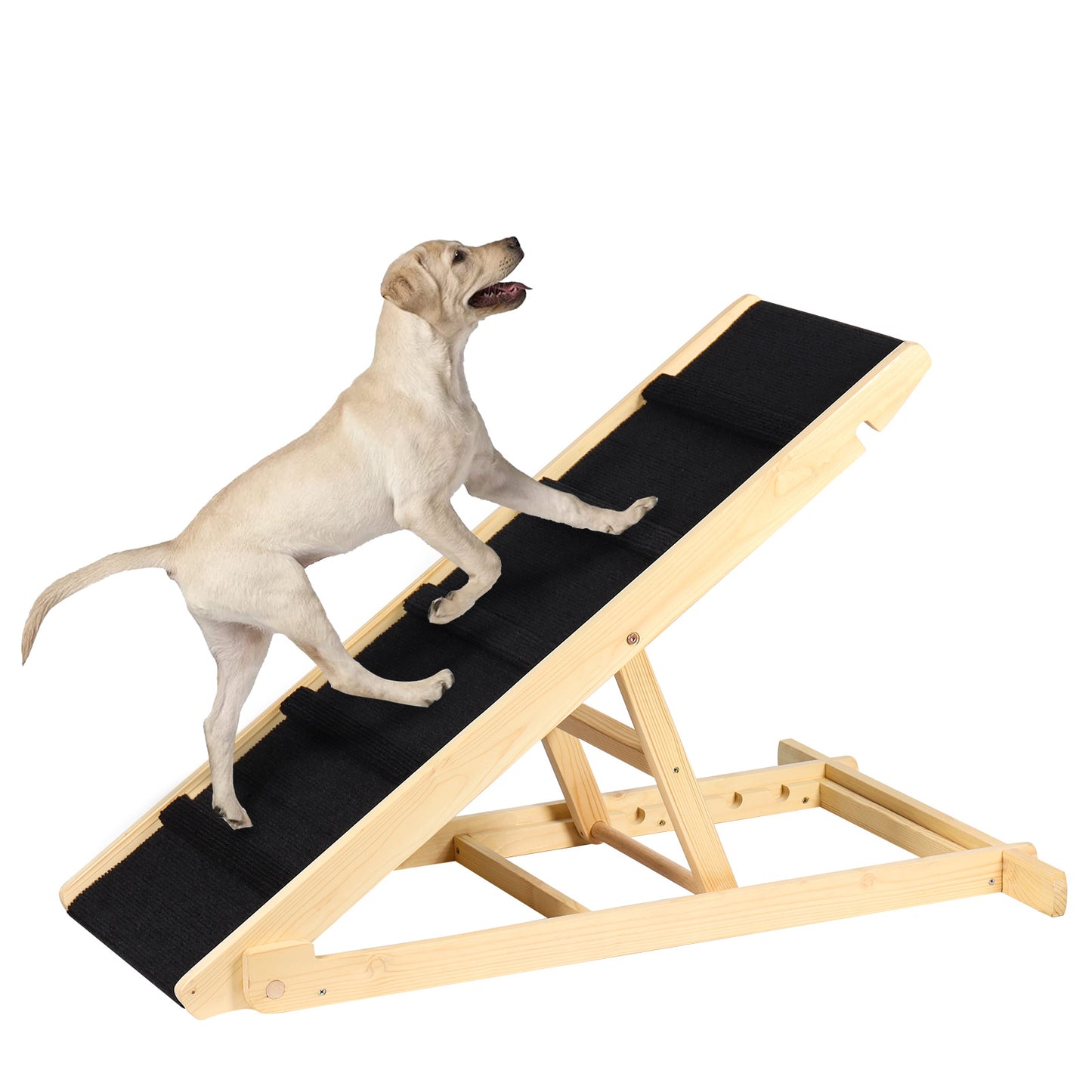 TIQTAK Folding Dog Ramp Adjustable Dog Ramp for Car, Bed, SUV, Couch Wooden Pet Ramp for All Dogs and Cats with Nonslip Paw Traction Mat 40” Long and 5 Layer Height from 12.6” to 23.2"
