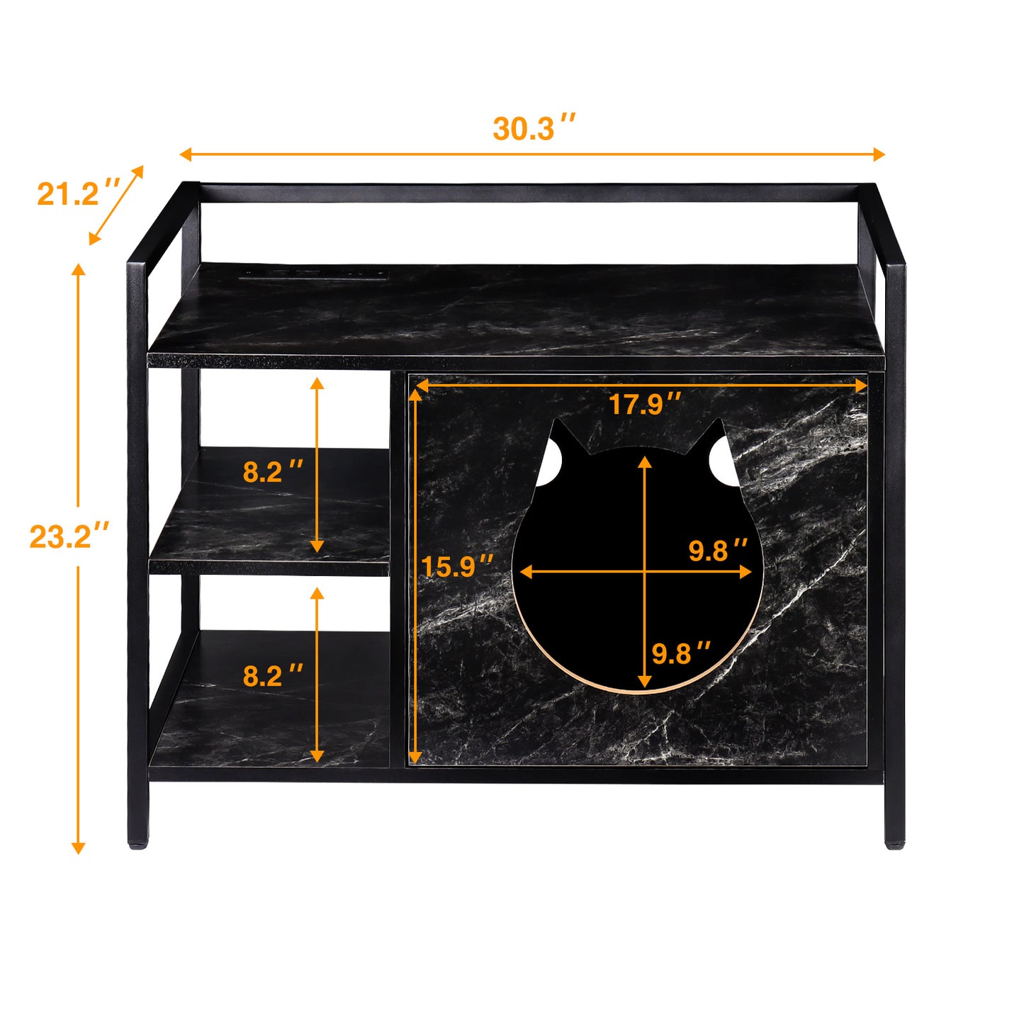 TIQTAK Cat Litter Box Furniture Hidden Litterbox Enclosures 2-in-1 Wooden Kitty Litter House Cabinet 2 Tier Side Table with Charging Station