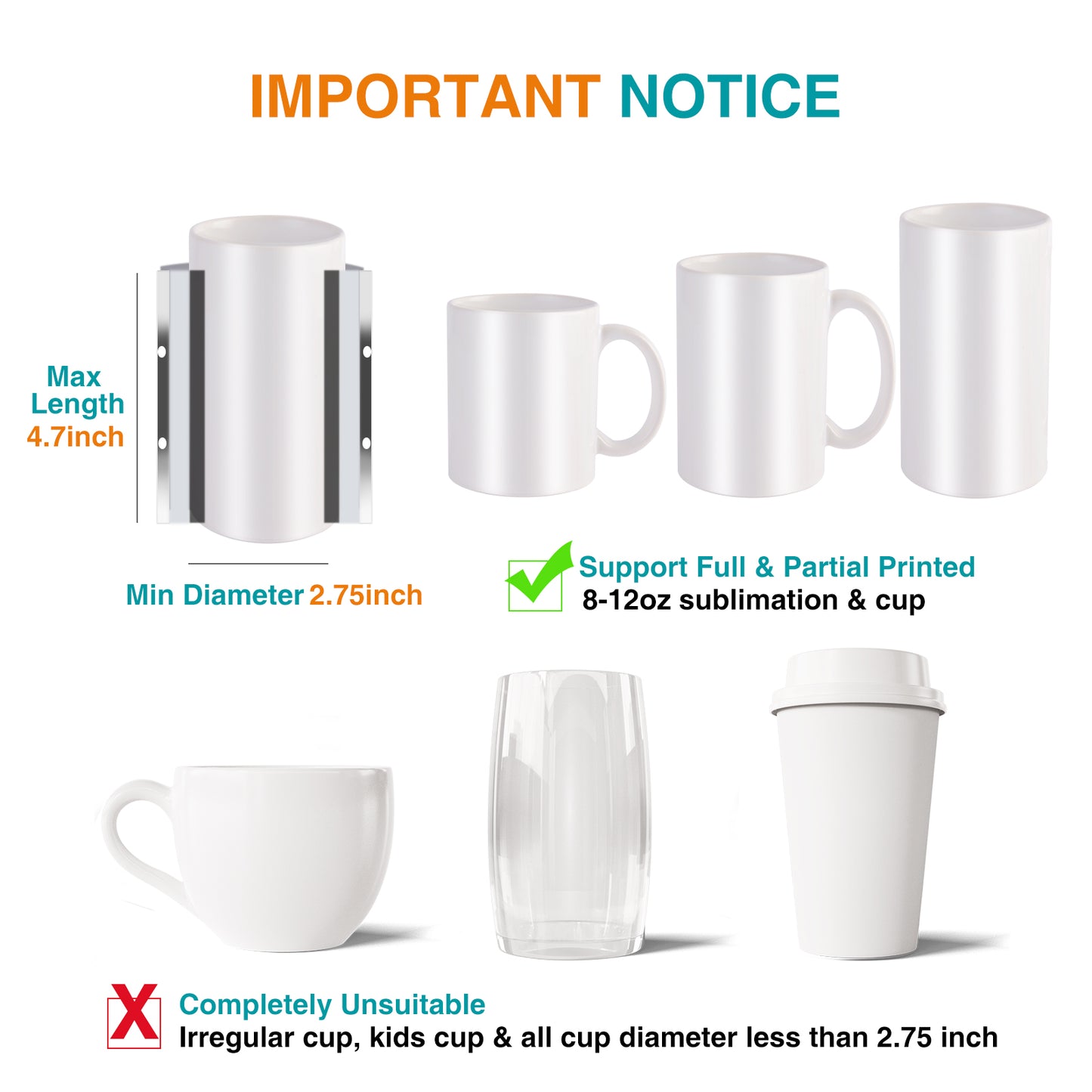 TIQTAK Mug Sublimation Heat Press Machine 110V Mini Cup Press Machine 11-15 OZ Customized Coffee Mugs 16 OZ Skinny Straight Tumblers Heat Transfer Sublimation Machine