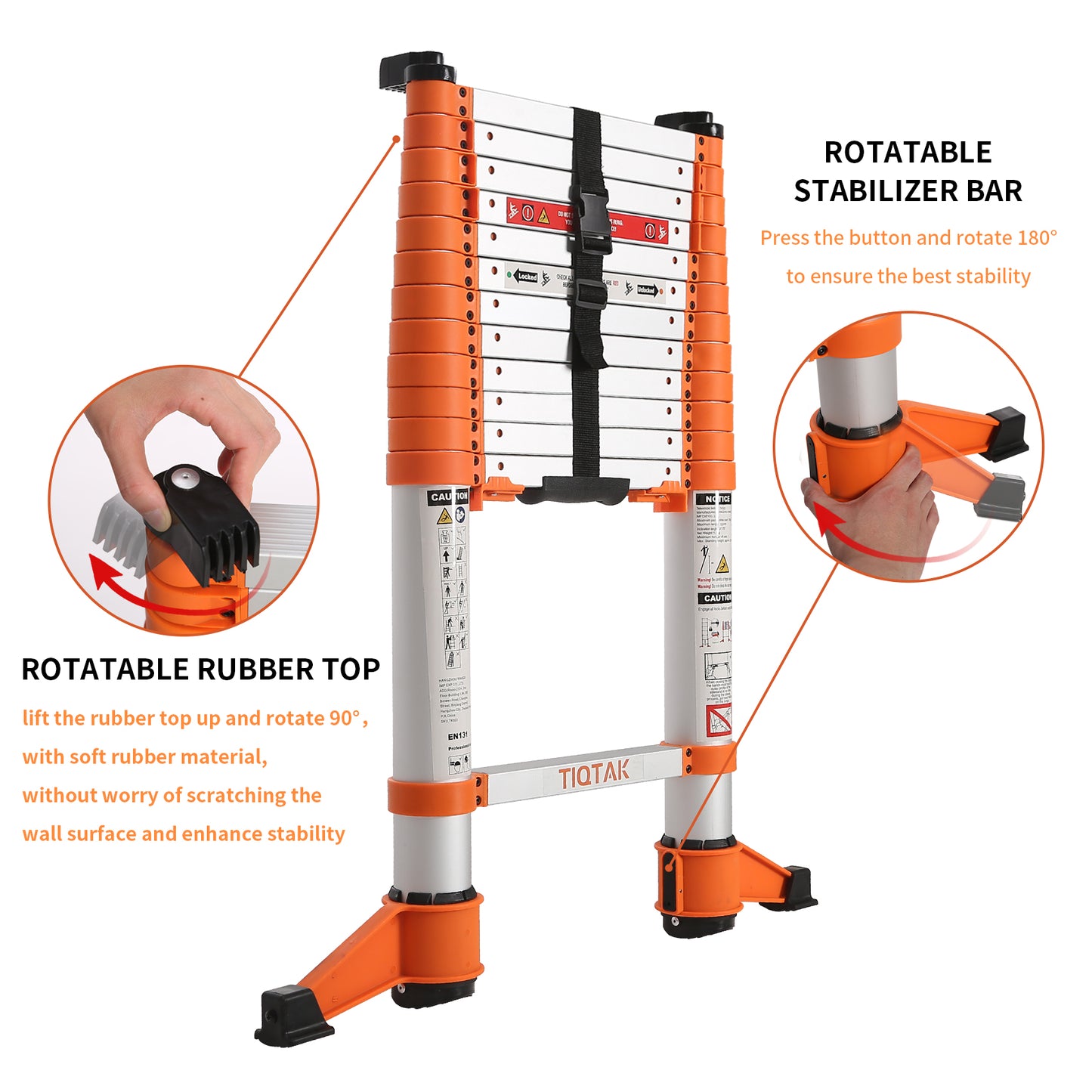 TIQTAK Telescoping Ladder 12.5 FT Aluminum Extension Collapsible Ladder with One-Button Retraction Multi-Purpose Extendable Ladder Portable for Household or RV Work