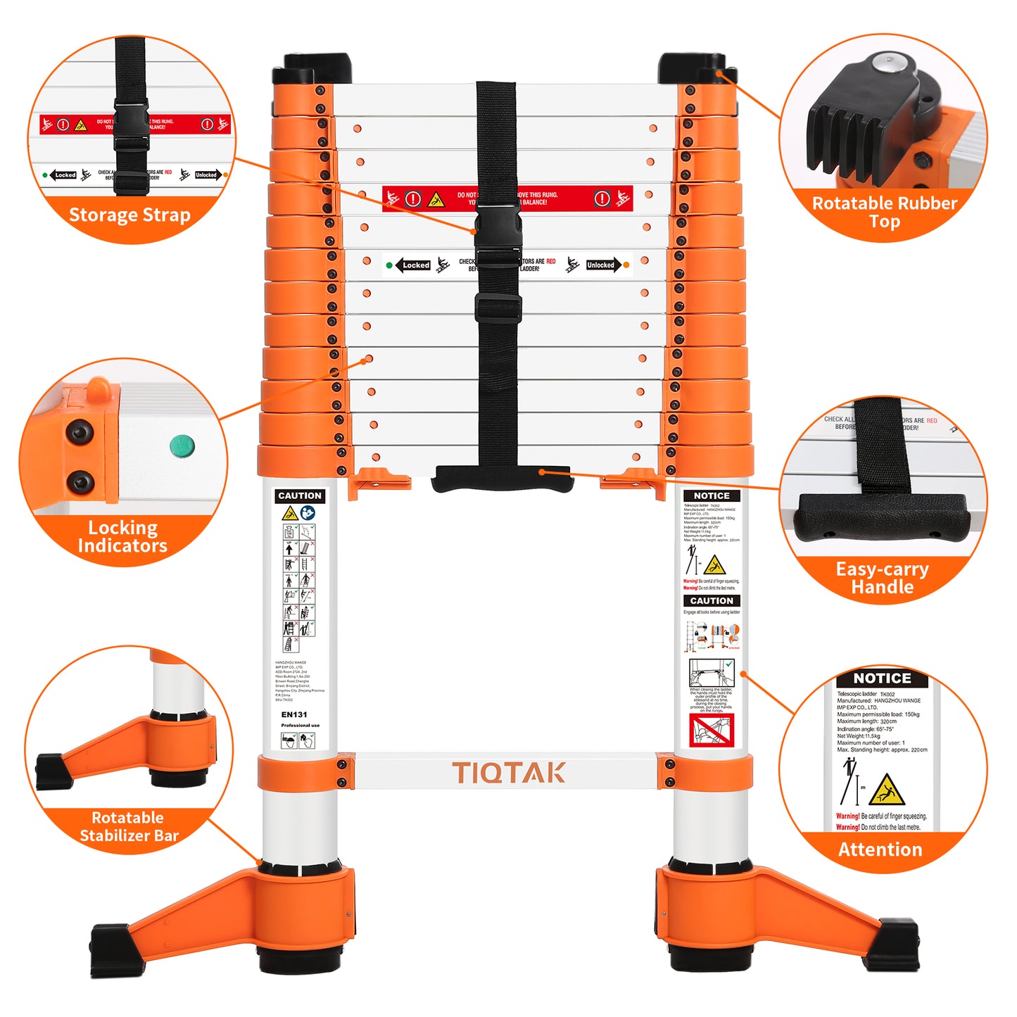 TIQTAK Telescoping Ladder 12.5 FT Aluminum Extension Collapsible Ladder with One-Button Retraction Multi-Purpose Extendable Ladder Portable for Household or RV Work
