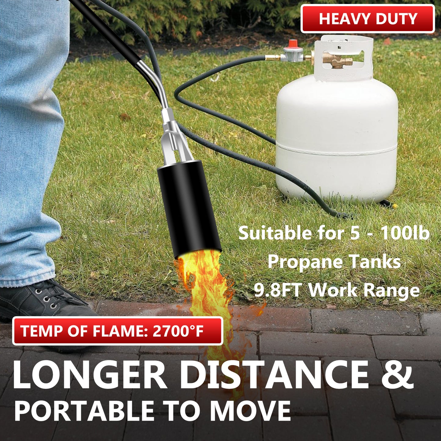 TIQTAK Propane Torch Weed Burner with 9.8 FT Hose High Output 800,000 BTU Heavy Duty Flame Thrower with Electronic Ignition for Burning Weeds, Ice Snow Melting, Roofing, Charcoal