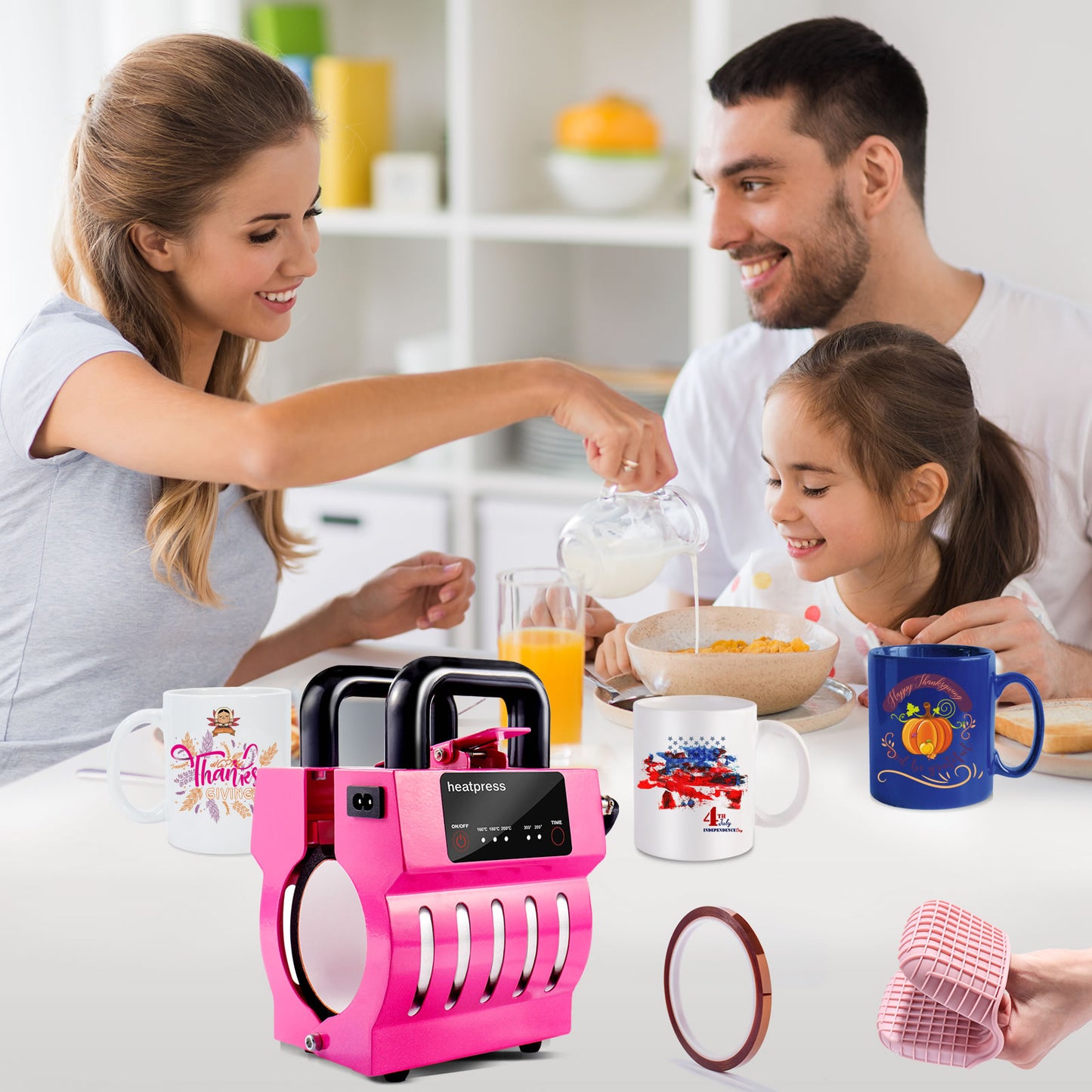 TIQTAK Mug Sublimation Heat Press Machine 110V Mini Cup Press Machine 11-15 OZ Customized Coffee Mugs 16 OZ Skinny Straight Tumblers Heat Transfer Sublimation Machine