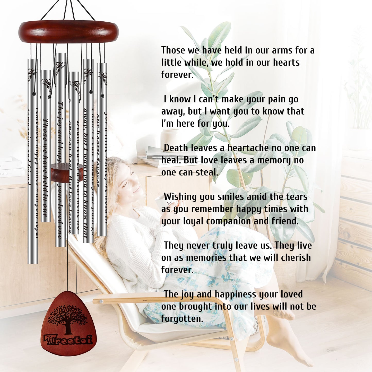 Treetoi Memorial Wind Chimes Kit 32" Outdoor Sympathy Wind Chimes for Loss of a Mother Husband Dad Pet Loved One Sympathy Gifts with Card
