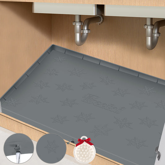 Treetoi Under Sink Mat and Protectors for Kitchen Waterproof 34" x 22" Reusable Silicone Under Sink Cabinet Liner Drip Tray with Drain Hole Design