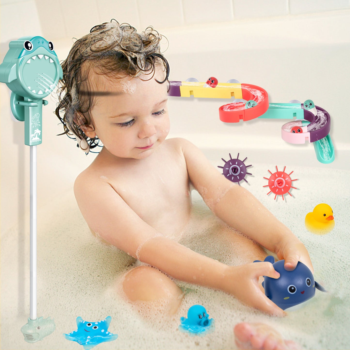 Treetoi Toddler Shower Toys Electric Shark Bath Shower Head for Kids Baby Bath Sprayer Bathtub Toys Pool Floating Toys Bathing Time Gifts for Kids