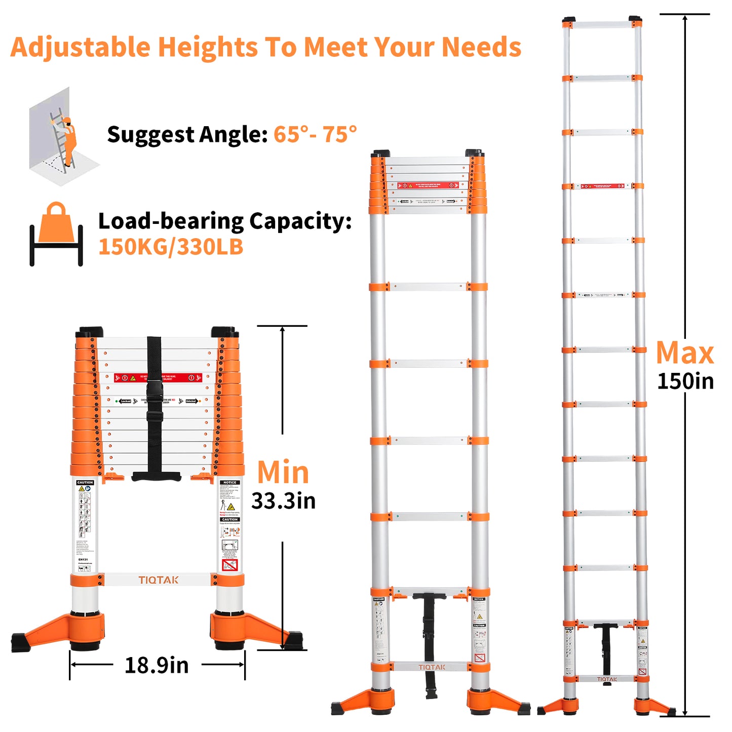 TIQTAK Telescoping Ladder 12.5 FT Aluminum Extension Collapsible Ladder with One-Button Retraction Multi-Purpose Extendable Ladder Portable for Household or RV Work