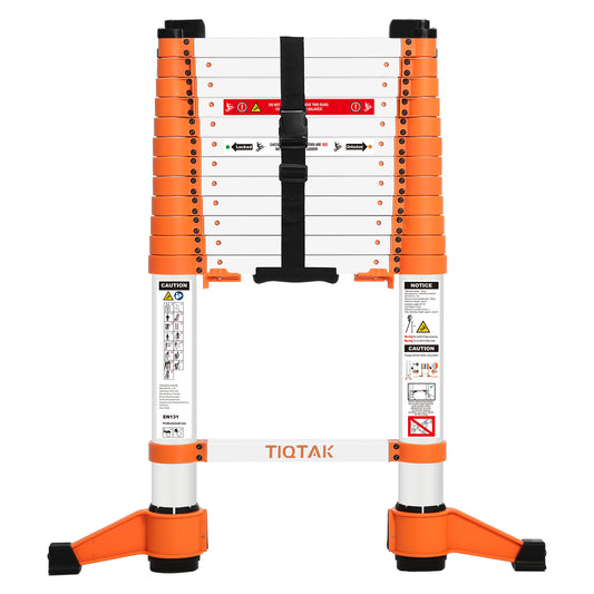 TIQTAK Telescoping Attic Ladder 10.5 FT Aluminum Extension Collapsible Ladder with One-Button Retraction Multi-Purpose Extendable Telescopic Ladder Portable for Household or RV Work