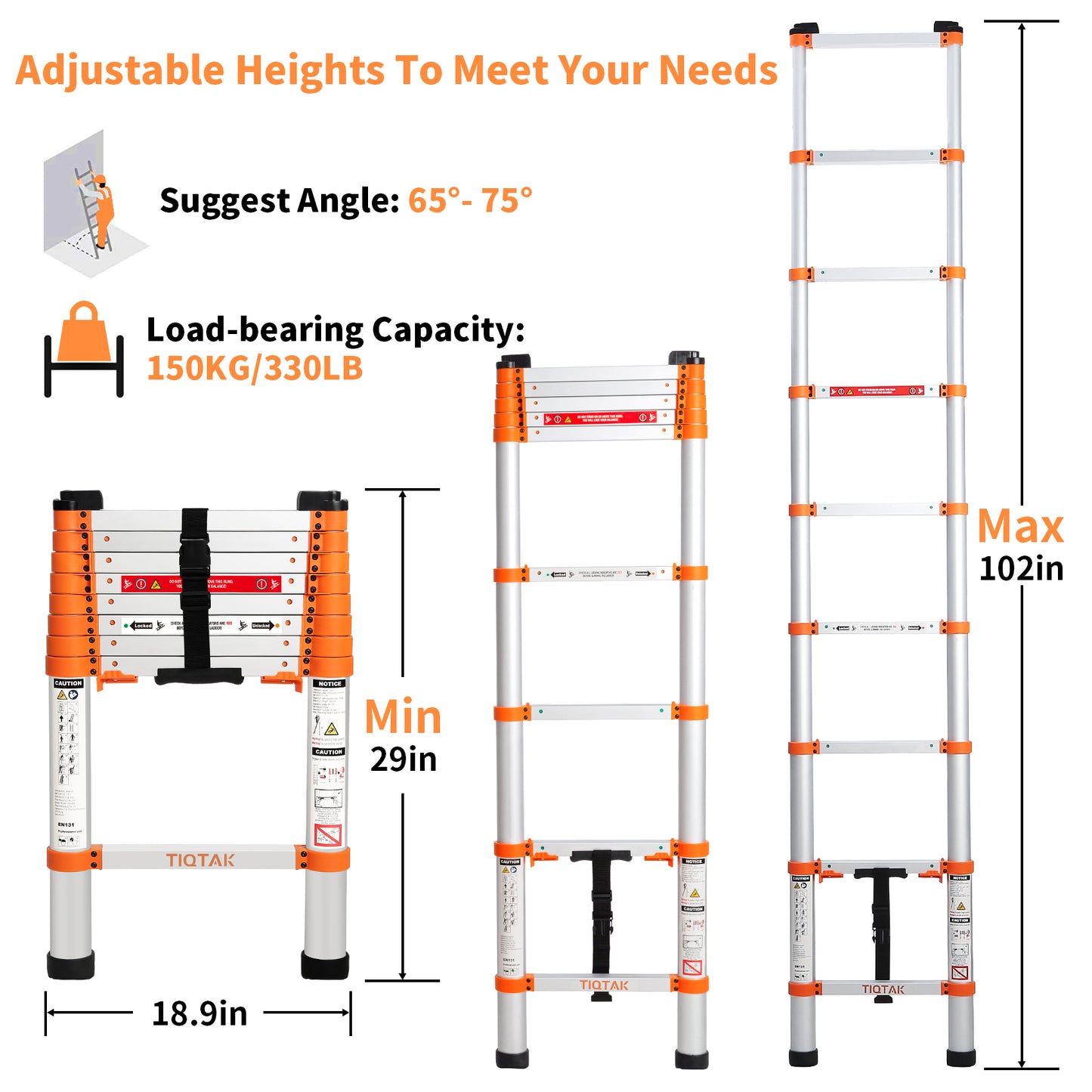 TIQTAK Telescoping Attic Ladder 8.5 FT Aluminum Extension Collapsible Ladder with One-Button Retraction Multi-Purpose Extendable Telescopic Ladder Portable for Household or RV Work