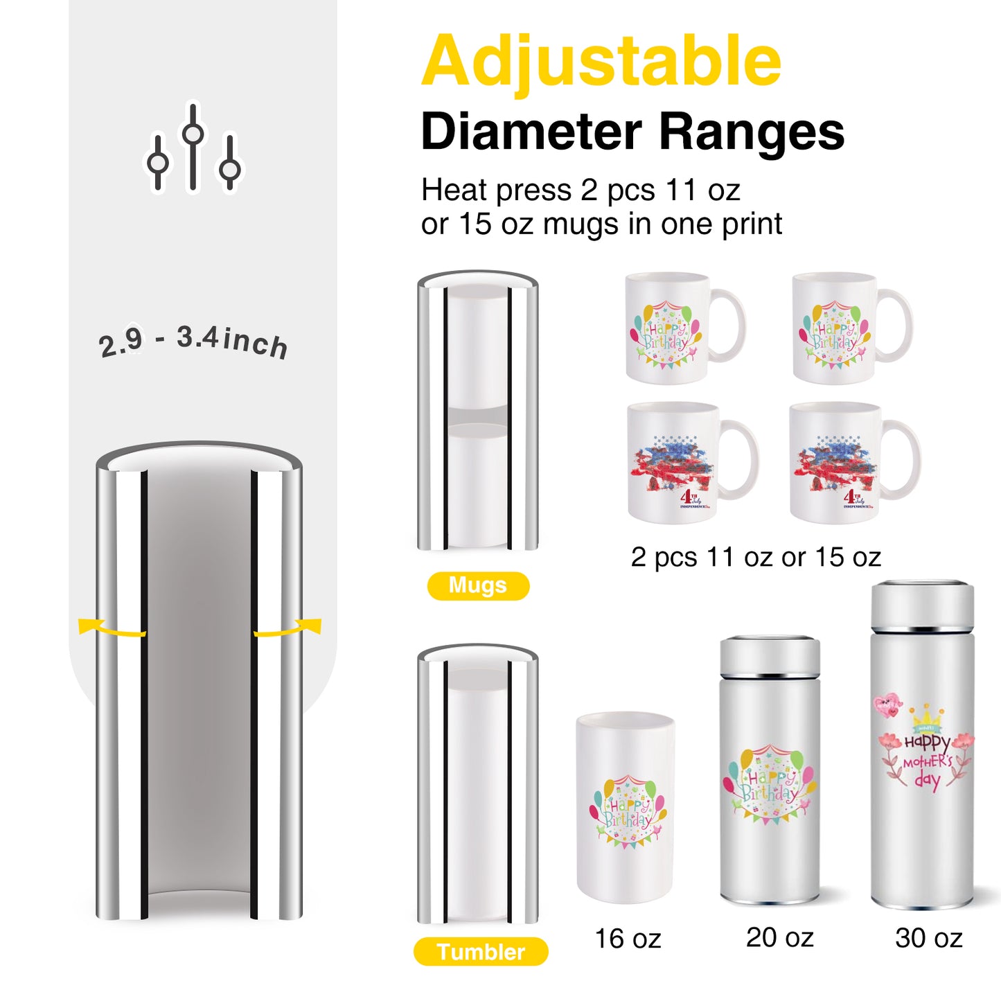 TIQTAK Tumbler Heat Press Machine for 16OZ 20OZ 30OZ 110V Mug Cup Heat Transfer Sublimation Machine for 11OZ 12OZ 15OZ, DIY Straight Skinny Tumbler Press Print Machine