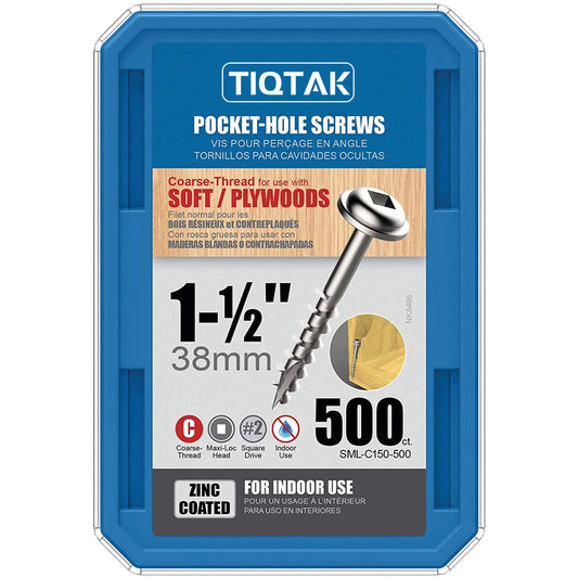 TIQTAK Pocket Hole Screws 1-1/2-Inch #8 Coarse Washer-Head 500ct