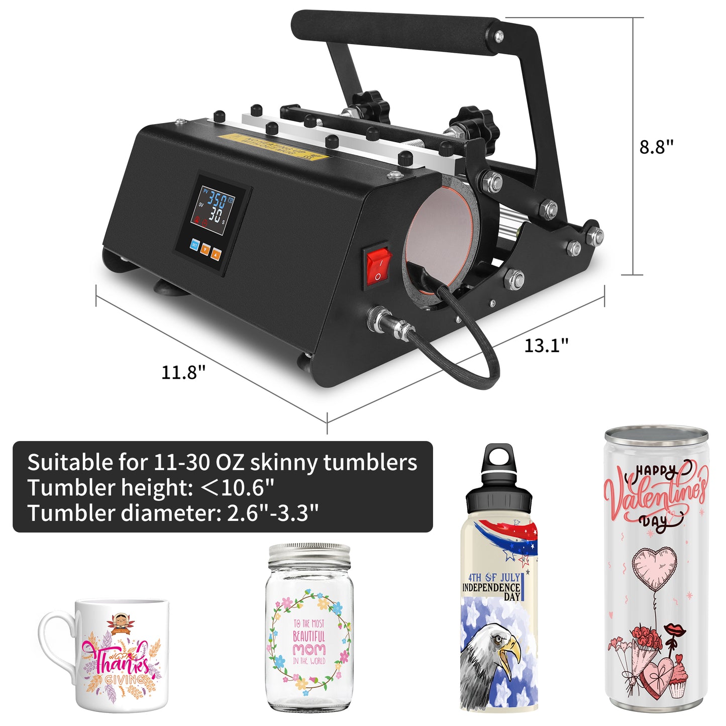 TIQTAK Tumbler Heat Press Machine 20-30 OZ 16OZ 110V Customized Birthday Gifts for Men Women Mug Cup Heat Transfer Sublimation Machine for 11OZ 12OZ 15OZ