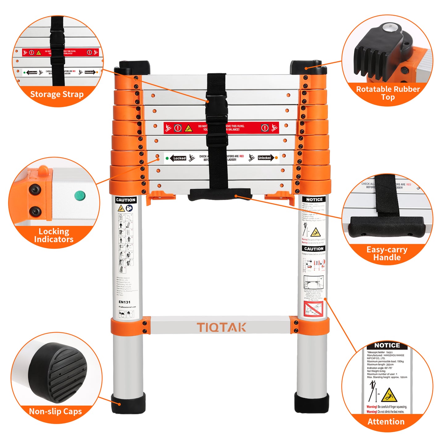 TIQTAK Telescoping Attic Ladder 8.5 FT Aluminum Extension Collapsible Ladder with One-Button Retraction Multi-Purpose Extendable Telescopic Ladder Portable for Household or RV Work