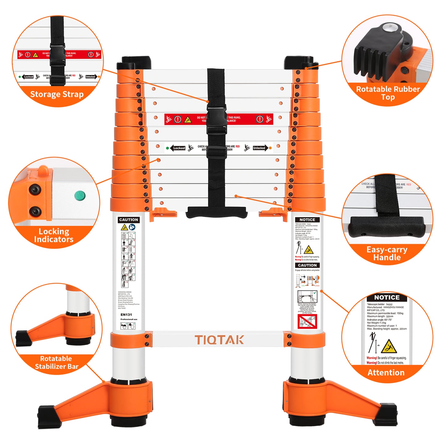 TIQTAK Telescoping Attic Ladder 10.5 FT Aluminum Extension Collapsible Ladder with One-Button Retraction Multi-Purpose Extendable Telescopic Ladder Portable for Household or RV Work