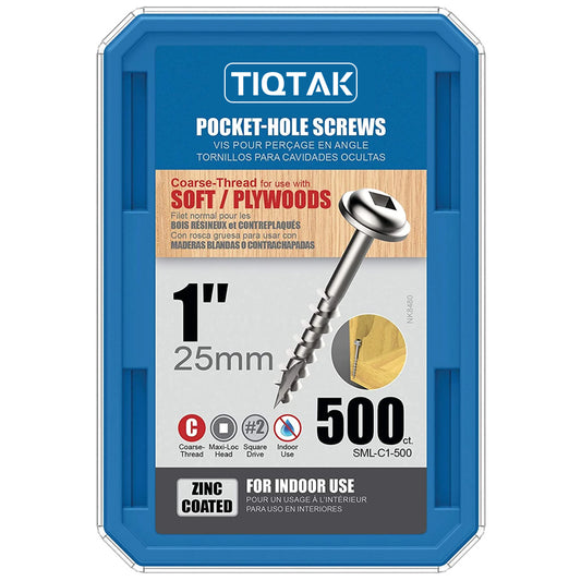 TIQTAK 1-Inch #8 Coarse Washer-Head Pocket Hole Screws, 500 Count