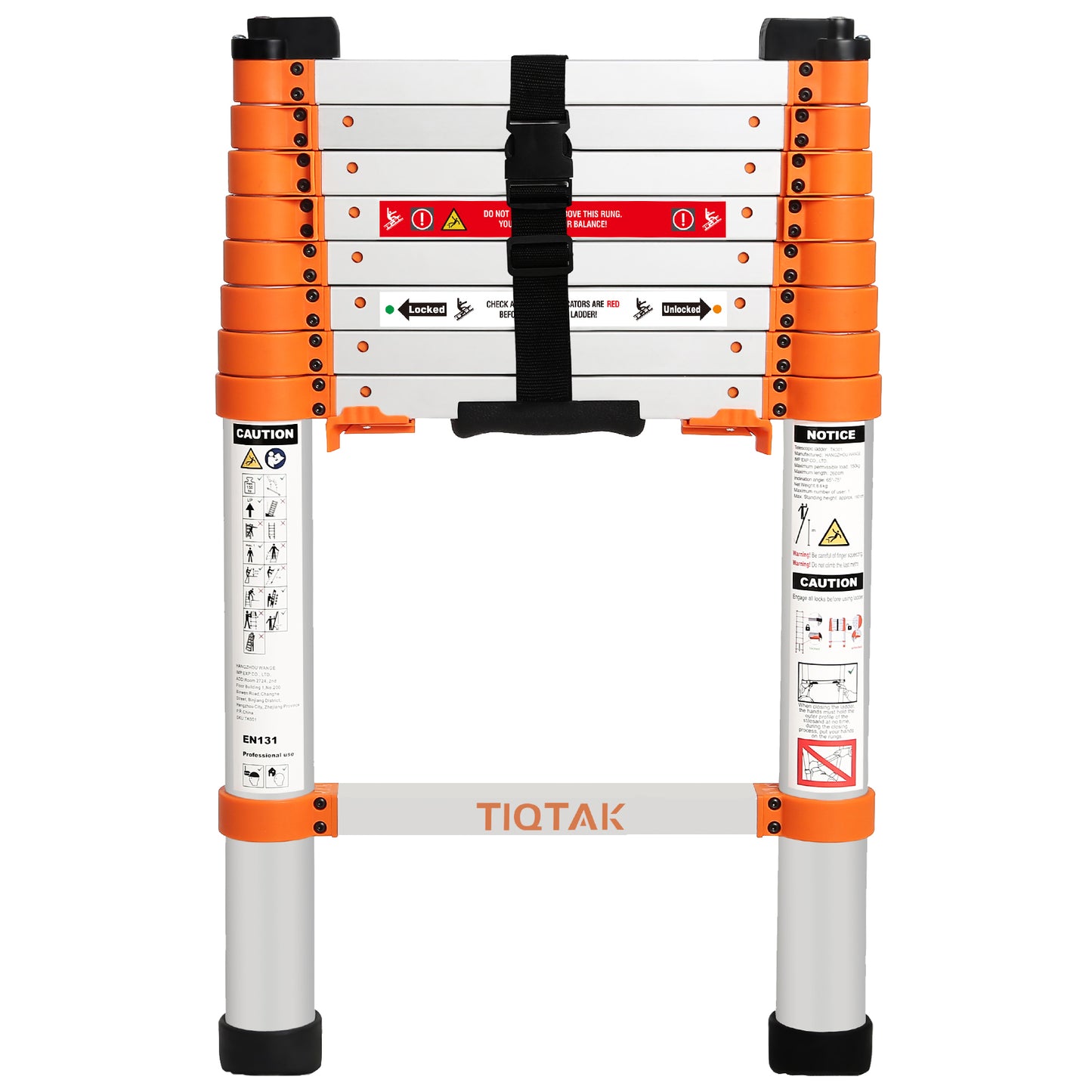 TIQTAK Telescoping Attic Ladder 8.5 FT Aluminum Extension Collapsible Ladder with One-Button Retraction Multi-Purpose Extendable Telescopic Ladder Portable for Household or RV Work